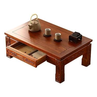 Imagem de Mesa de centro antiga, mesa de chá de madeira baixa estilo com gavetas, para tatame, quarto, janela de sacada, sala de chá (cor pera 80 x 50 x 30 cm)