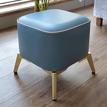 Imagem de Espreguiçadeira dobrável de couro sintético, banquinho quadrado estofado com pernas de metal, assento otomano pequeno, sala de estar, quarto, penteadeira, cadeira, azul celeste, 30 x 30 x 32 cm (cáqui