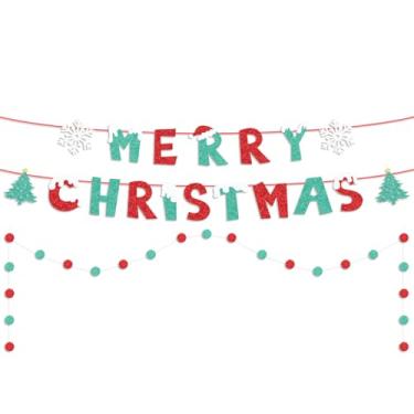 Imagem de Decorações Merry Christmas, Guirlanda Natal com Glitter Pré-Enfiada Vermelha e Verde Tema Inverno Festa Guirlanda Decoração Suspensa para Casa Sala Aula Escritório Lareira Parede Janela