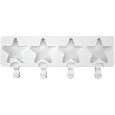 Imagem de 1 pacote moldes de picolé em forma de estrelas fofas moldes de silicone para picolé de gelo 4 cavidades moldes de picolé para crianças adultos molde de sorvete molde de bolo faça você mesmo picolé caseiro, moldes de silicone T
