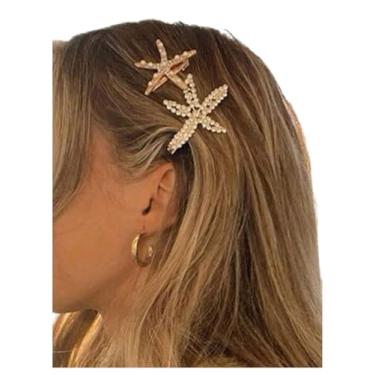 Imagem de MAKEMECHIC 3 peças femininas douradas estrela do mar grampo de cabelo bico de pato acessórios de cabelo de verão multicolorido tamanho único