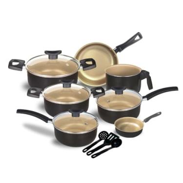 Imagem de Jogo De Panelas Antiaderente 10 Pçs Kit Conjunto (Preto com Creme)