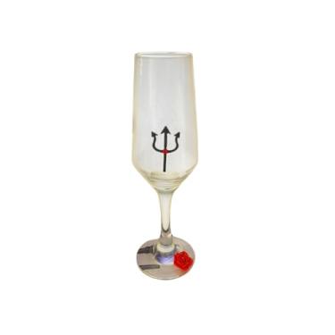 Imagem de Taça Pomba Gira com Rosa Vermelha e Tridente Champagne 186ml