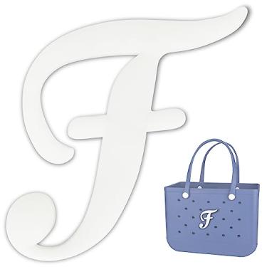 Imagem de TOYORK Berloques de saco para acessórios de saco Bogg Decorativos Berloques Inserção Letras Alfabeto para Acessórios de Bolsa de Praia, White F, Borracha