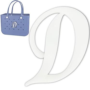 Imagem de TOYORK Berloques de saco para acessórios de saco Bogg Decorativos Berloques Inserção Letras Alfabeto para Acessórios de Bolsa de Praia, White D, Borracha, Sem Pedra Preciosa
