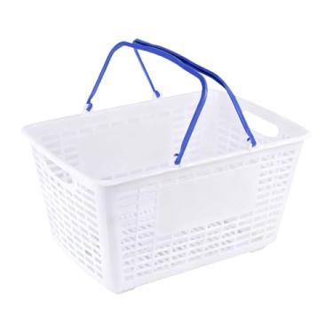 Imagem de Bothyi Cesta de compras organizadora multiuso com alça para supermercado, ideal para guardar legumes, brinquedos, despensa, ateliê e outros itens, Azul