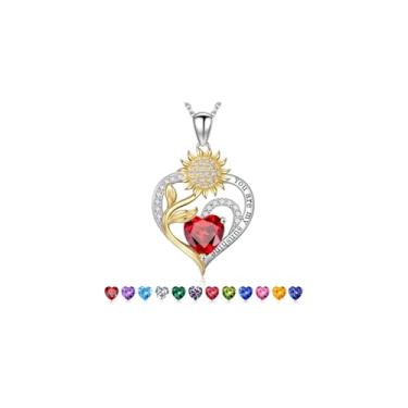 Imagem de Iefil Presentes de Dia das Mães - Presentes de girassol para mulheres, colar de girassol, colar de pedra do mês de nascimento para mulheres, presente de aniversário para mãe, You Are My Sunshine, joia