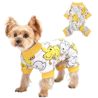 Imagem de Yikeyo Pijamas para cães pequenos, meninas, meninos, Yorkie Chihuahua, roupas elásticas para animais de estimação, xícara de chá, roupa de dormir macia para cachorros, macacão confortável para