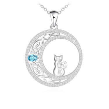 Imagem de Colar de aço inoxidável com pingente de flor de estrela e coração de gato e lua, 8 designs - Colar de coração fofo, com gatos pretos, encantador em ouro rosa - Presente elegante para mulheres e