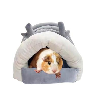 Imagem de Copfeu Cama de porquinho da índia com almofada de algodão, esconderijo de coelho, lã quente, lavável, casa de dormir de inverno para animais de estimação pequenos/furão/chinchila/coelho (cinza, médio)