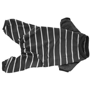 Imagem de aqxreight Macacão para Cachorro de Estimação Interno Roupas Macias de Poliéster para Cães Bodysuits Camisa Listrada de Manga CompridaSY59 Cor Cinza Contrastante L Seu Quando Conforto Leve Animal de