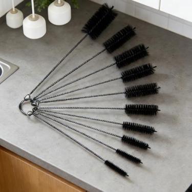 Imagem de Conjunto de 10 escovas de limpeza de tubos de aço inoxidável, limpador de tubo estreito flexível para canudos, garrafas, bocais e pequenas lacunas, ferramentas de limpeza doméstica reutilizáveis