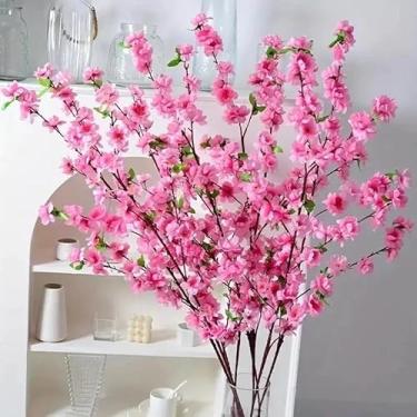 Imagem de Kit Buquê de Flores de Cerejeira Artificial Estilo Oriental Decoração 65cm(Rosa,Kit com 10 Unidades)