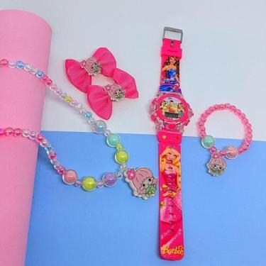 Imagem de Kit Relógio Infantil Digital Pisca Luz Toca Musica Hello Kitty + Colar