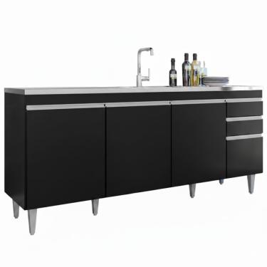 Imagem de Balcao Para Pia 4 Portas 2 Gavetas 180 Cm Bp Agatha Preto