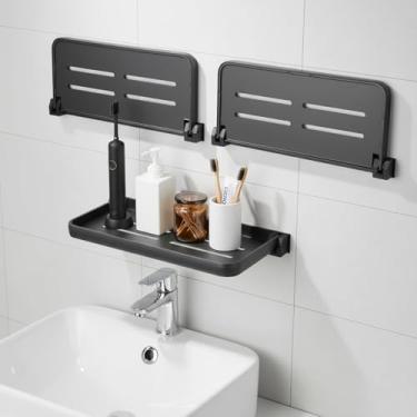 Imagem de Suporte de chuveiro, toalheiro dobrável, sem perfuração, prateleira de toalha de banho para campistas, cozinhas, suprimentos de banheiro, suporte de armazenamento (preto)