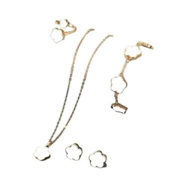 Imagem de Conjunto De Joias Feminino Trevo De Cinco Folhas Da Sorte: Pulseira, B