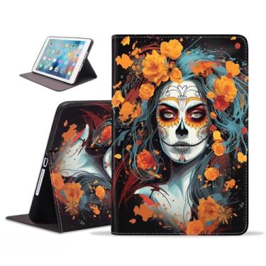 Imagem de ZXHSBROK Capa para iPad Mini 5/4, iPad Mini 1/2/3, capa fólio dobrável de couro PU fina com hibernar/despertar automático para iPad Mini 5ª/4ª geração 7,9 polegadas, caveira de açúcar, menina, flor
