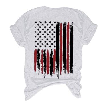 Imagem de Camisetas femininas 4th of July Stars Stripes USA Shirts Memorial Day, camisetas femininas patrióticas, tops de verão, 1 branco, G