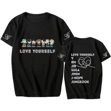 Imagem de Camiseta JIN Su-ga V Jimin Jungkook J-Hope RAPMONSTER Camisetas modernas Love Yourself algodão manga curta, 19, GG