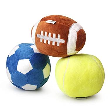 Imagem de Pacote com 3 bolas interativas para cães adequados para cães pequenos e médios, bola de futebol, bolas de futebol e tênis para cães, recheado com brinquedos de cachorro fofos, brinquedos de pelúcia para cachorros, para cães