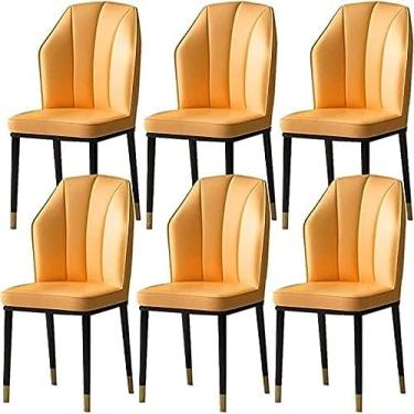 Imagem de Conjunto de 6 cadeiras de jantar de cozinha modernas com encosto alto e assento macio Cadeiras de cozinha para sala de estar Cadeira lateral de couro PU à prova de água com pernas de metal C