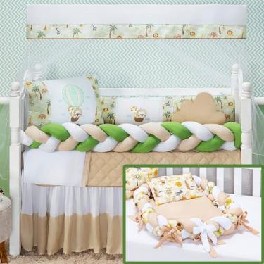 Imagem de Kit Berço Safari Verde Balão Naninha Nuvem + Ninho Trança Redutor - Co