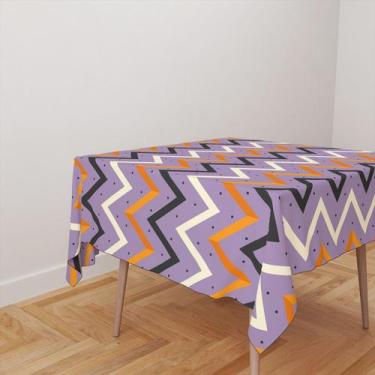 Imagem de Toalha De Mesa Quadrada 4 Lugares Tecido Oxford Chevron Poá Amarelo e 