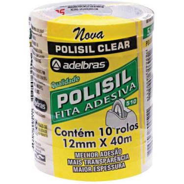 Imagem de Fita Adesiva Polisil Transparente 12MM X 40M Pacote com 10 Rolos - Ade
