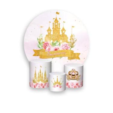 Imagem de Painel De Festa Redondo 1,50x1,50 + Trio De Capas Cilindro - Castelo A