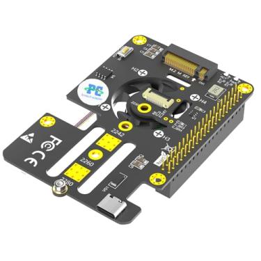 Imagem de Sintech Cartão adaptador M.2 NVMe para PCIe 3 em 1 combo com ventilador cooler e LED de descoloração automática para Raspberry Pi 5 (suporta SSD 2230, 2242, 2280)