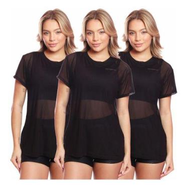 Imagem de Kit 3 Blusas Manga Curta Tule Transparente Fitness Academia - MC Digit