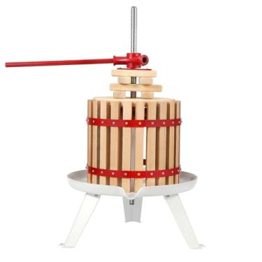Imagem de Prensa de vinho manual de 19 litros, prensa de frutas e vinho de madeira e aço com alça em T, design triangular estável, ideal para produção de vinho em ambientes externos ou de cozinha, montagem