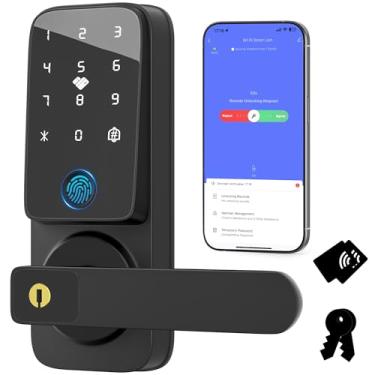 Imagem de Fechadura de porta inteligente WiFi, fechadura biométrica com maçaneta, Wi-Fi integrado, maçaneta de porta de impressão digital para porta de entrada, trava de entrada sem chave com desbloqueio remoto