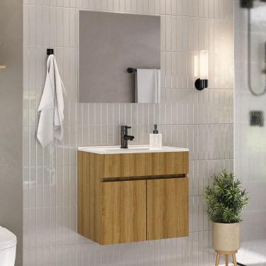 Imagem de Armário de Banheiro Meca 2 Portas com Cuba Lamina Marrom - Ozini Móveis