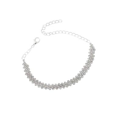 Imagem de Spevert Tornozeleiras femininas prateadas, banhadas a ouro 14K, com strass de prata, à prova d'água, elos cubanos, tamanho ajustável, One Size, Zinco, Sem Pedra Preciosa