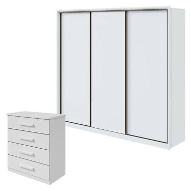 Imagem de Guarda Roupa Spazio 270 e Cômoda Baião Branco Brilho - Lopas