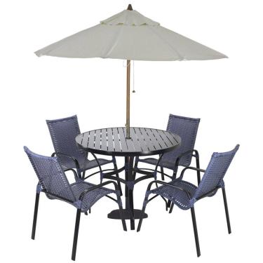 Imagem de Jogo 4 Cadeiras Emily e Mesa Com Ombrelone em Alumínio para Piscina, Área e Jardim Trama Origina