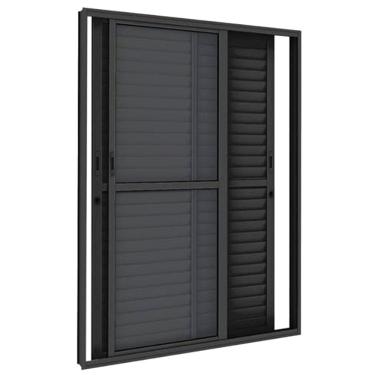 Imagem de Porta Balcão 3 Folhas Veneziana 210x180 Preto Linha 25