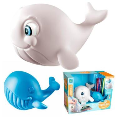Imagem de Brinquedo Baleia Em Vinil Boneco Para Colorir Com 6 Canetinhas - Comet