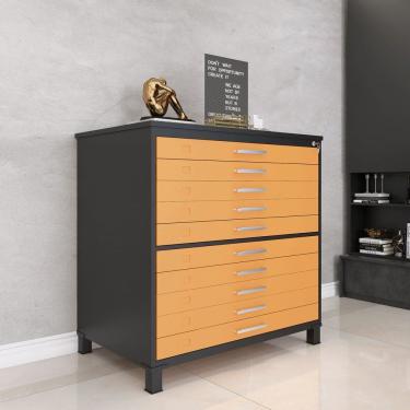Imagem de Mapoteca 10 Gavetas 120,4cm X 122,3cm Aço Preto/Laranja picasso