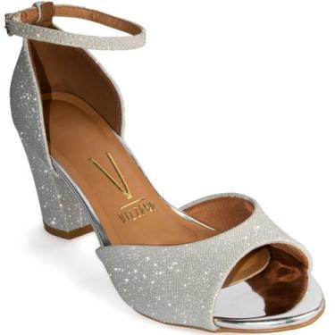 Imagem de Sandália Vizzano Salto Bloco Médio Grosso Confortável 6262, Prata, 37