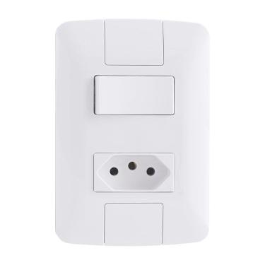 Imagem de Interruptor Tramontina Aria 1 Tecla Simples - Tomada 2P+T 10A com Placa Branco