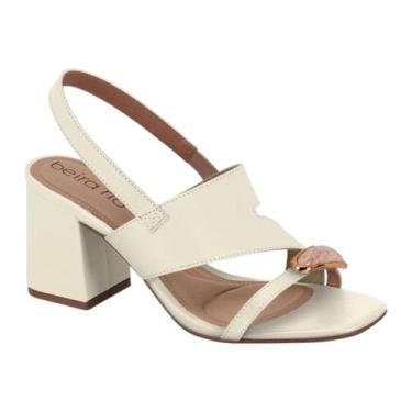 Imagem de Sandália Beira Rio Salto Grosso Feminina Confortável, Branco off, 35