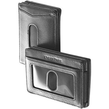 Imagem de Carteira compacta RFID de couro premium minimalista com clipe para dinheiro, porta-cartões, 10 cartões, Preto, Slim