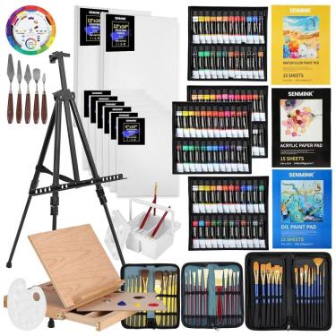 Imagem de Deluxe Artist Kit de Pintura Profissional com Cavalete de Madeira, 149 Peças, SENMINK, Marrom