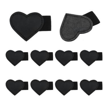 Imagem de T Tulead Suporte de caneta para notebook em forma de coração suporte de lápis elástico para escritório suporte adesivo de couro PU preto, 10 peças