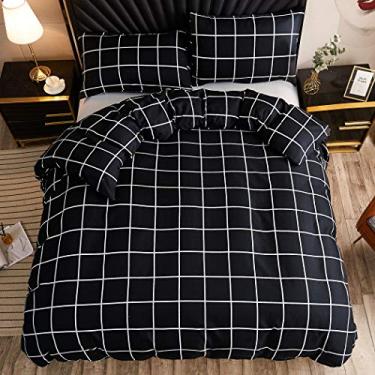 Imagem de Conjunto de capa de edredom Lamejor tamanho queen xadrez / padrão de grade geométrico xadrez hotel luxuoso conjunto de cama macio edredom capa (1 edredom + 2 fronhas)