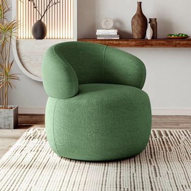 Imagem de Poltrona Design Sofisticado Orgânica Luxo Fino Acabamento Eloah Base Giratória Bouclé Italiano Verde