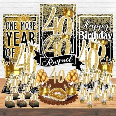 Imagem de Kit Festa Aniversário Personalizado 15 18 20 30 40 50 60 70 Anos Idades - Decoração Lembrancinha (Kit Festa + Arco Balão,40 Anos- Preto)